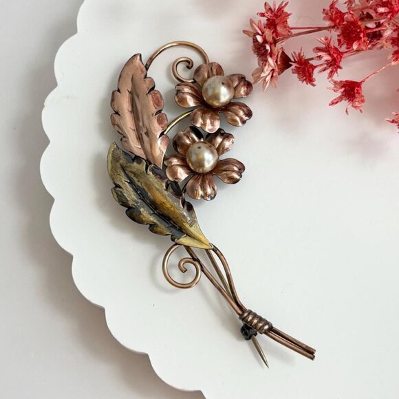 12k Gold Filled Van Dell Sterling Multi Gold T Floral Daisy Vintage Brooch Pin - Picture 1 of 10